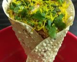A picture of step 5 of Papad Cone Bhel puri.