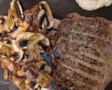 A picture of step 6 of Grilled Ribeye Steak with Grilled Shallots and Chestnut Mushrooms.