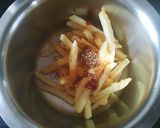 A picture of step 1 of French fries pizza.