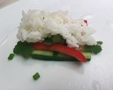 A picture of step 3 of Shrimp spring rolls with pb2 sweet chili sauce.