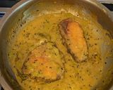 A picture of step 9 of Katla fish curry with raw mango.