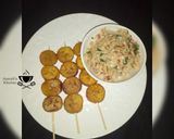A picture of step 3 of Scrambled egg with plantain kebab.
