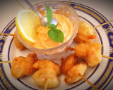 Foto del paso 5 de la receta: Brochetas de mejillones en tempura con mayonesa de romesco