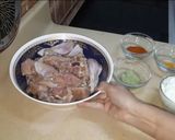 A picture of step 1 of Methi chicken.