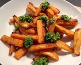 A picture of step 4 of Sweet Potato Chips with Pesto.