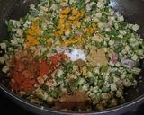 A picture of step 3 of Bhendichi Bhaji (Maharashtrian Style Bhindi/ Okra).