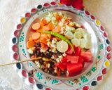 A picture of step 3 of Kala chana with vegetable fruit chaat (Black chickpeas for protein packed Breakfast).