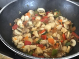 Espaguetis con pollo <agridulce >