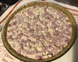 Une image de l'étape 11 de Quiche « pas Lorraine » au jambon blanc,oignon de roscoff et feta grecque (pâte brisée au basilic).