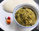 A picture of step 6 of Chigwada (Cassava leaves in groundnut flour).
