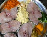 A picture of step 1 of Surmai fish fry.