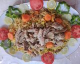 صورة لخطوة 3 من وصفة رز بسمتى بخضار وشاورما فراخ