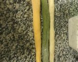 A picture of step 7 of Tri Colored Braided Bread.
