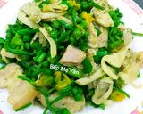 Hình bước làm 3 của món Nụ hoa mướp xào thịt heo và nấm bào ngư