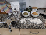 Pasta integral de espinacas al huevo