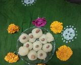 A picture of step 6 of Kesariya coconut laddoo.