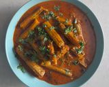 A picture of step 7 of Shegvani (Drumstick bhaji).