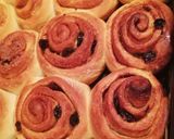 A picture of step 7 of Cinnabon with raisins.