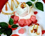A picture of step 7 of Gulab jamun stuffed strawberry lassi panna cotta.
