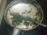 Fried yam, omelette and stir-fry leafy vegetables
