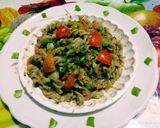 A picture of step 5 of Basil pesto and tasty yummy delicious basil pesto pasta.
