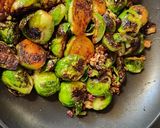A picture of step 4 of Brussels Sprouts with toasted pecans.