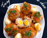 Hình bước làm 4 của món Trứng cút bọc thịt sốt cà chua