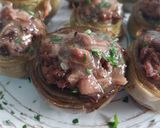 Foto del paso 13 de la receta Alcachofas confitadas rellenas de carrilleras al Oporto