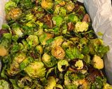 A picture of step 14 of Brussel Sprouts, with Bacon, onions and a Balsamic Vinegar.