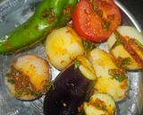 A picture of step 2 of Bharela Ringda Batata with soft roti(kathiyawadi sabzi).