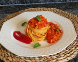 Foto del paso 10 de la receta: Espaguetis con salsa de pimientos asados y soja texturizada