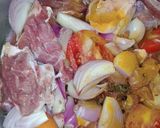 A picture of step 1 of Aloo gosht.