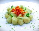 A picture of step 5 of Gnocchi with Romanesco Broccoli Cream and Carrot Chips.