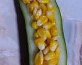 A picture of step 3 of Sweet corn chat in cucumber boat.