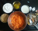 A picture of step 1 of Nutty Spiced Eggless Carrot Cake (whole Wheat and Jaggery).