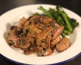 A picture of step 7 of Pork tenderloin with mushroom, shallot and tarragon sauce.