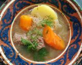 A picture of step 7 of Tajik style beef and veg soup.