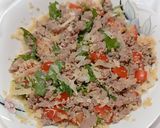 Foto del passaggio 4 della ricetta Cous cous estivo con carne tritata,pomodorini, rucola e scaglie di parmigiano