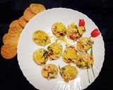 A picture of step 4 of Papdi pizza with salsa topping.