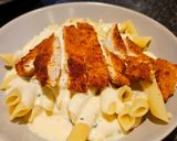 A picture of step 8 of Crispy Chicken Alfredo Penne Pasta.