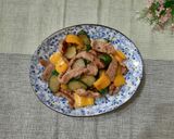 A picture of step 5 of Cucumber, yellow pepper and pork stir fry.