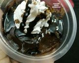 A picture of step 5 of Eggless Chocolate Pudding With a cup of Cappuccino.