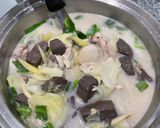 A picture of step 2 of Tom Kha Gai with Cabbage.