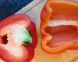 A picture of step 3 of Air Fryer Chicken and rice stuffed bell peppers.