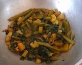 A picture of step 4 of Pui Saag or Malabar Spinach.
