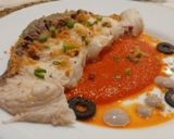 Foto del paso 7 de la receta: Tintorera Infusiónada al Anís sobre cama de pimientos de piquillo, Mayonesa de Olivas y Torreznos