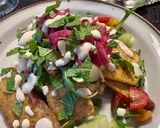A picture of step 8 of Crispy Tofu Shawarma with Pickled Onions.