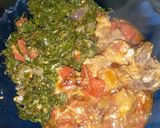 A picture of step 3 of Ugali, beef stew and kales+ spinach.