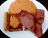 A picture of step 6 of My Bacon,Sausage & Cheesy Beans on Toasted Waffles 🤩.