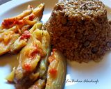 A picture of step 2 of Mujadara with Pickled Baby Eggplant.